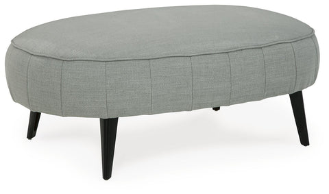 Gray Oval Upholstered Ottoman with Black Metal Legs