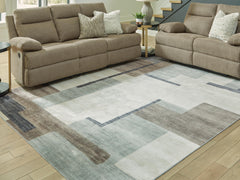 Cream/Brown/Gray 95.5" x 120.5", room view; furniture excluded - 2