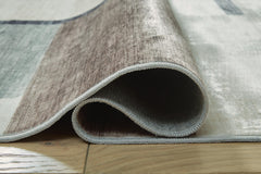 Cream/Brown/Gray 95.5" x 120.5", rolled rug backing detail - 4