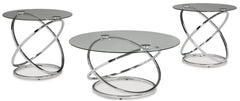 Chrome Finish, complete three-piece coffee and end table set product view - 1
