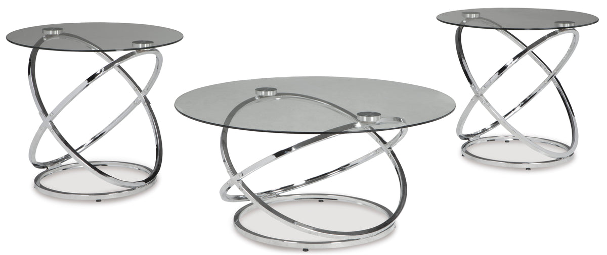 Chrome Finish, complete three-piece coffee and end table set product view
