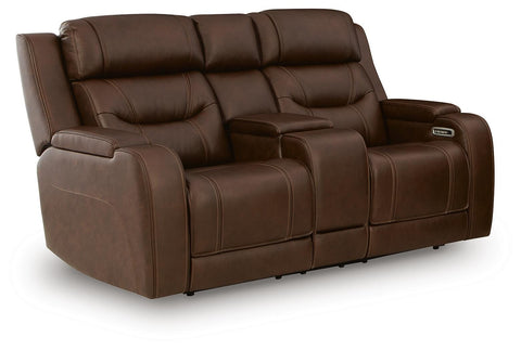 Leather-Match Power Loveseat with Wireless Audio in Brown or Caramel