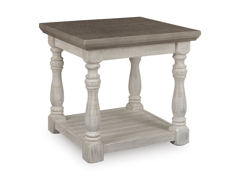 Weathered Gray and Vintage White End Table with Lower Shelf