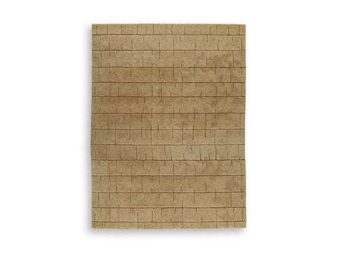 Golden Brown Brick-Grid Hand-Tufted Wool Rug