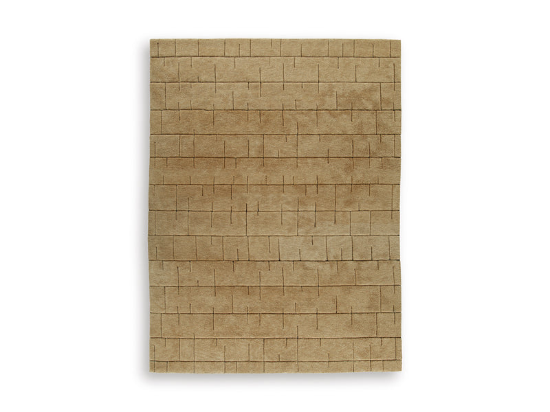 Golden Brown Brick-Grid Hand-Tufted Wool Rug
