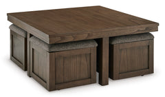 Brown coffee table and four stools, product view 2 - 2