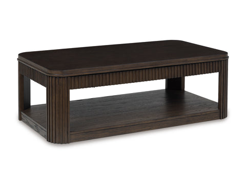 Warm Brown Fluted Lift-Top Coffee Table with Shelf