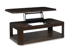 Warm Brown lift top coffee table with open shelf, product view 2 - 2