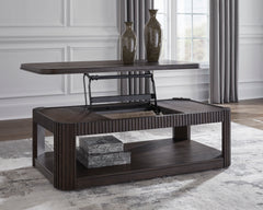 Warm Brown lift top coffee table with open shelf, product view 6 - 6