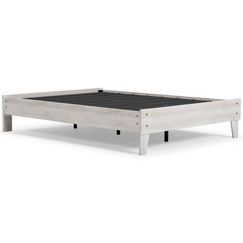 Whitewash Wood-Grain Platform Bed