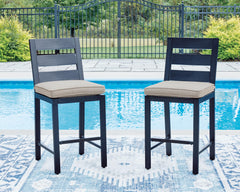 Navy Blue / Outdoor Bar Stool Set, both stools in outdoor setting; table excluded - 2