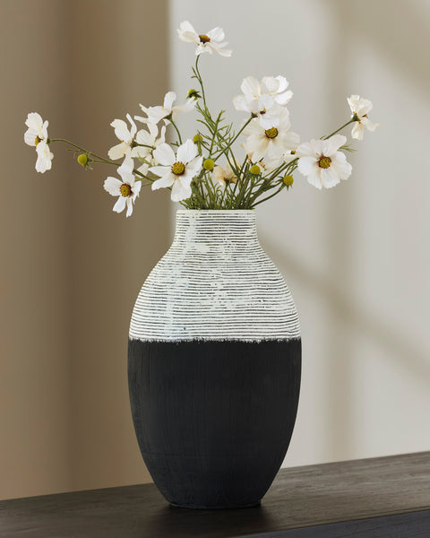 Girtha Antiqued White and Black Textured Polyresin Vase
