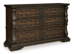 Dark Brown, complete six-drawer dresser, angled view - 1