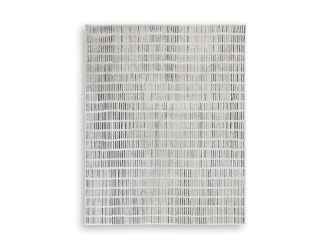 Ivory and Black Broken Stripe High-Low Woven Rug