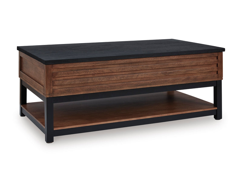 Warm Brown and Black Lift-Top Coffee Table with Hidden Storage