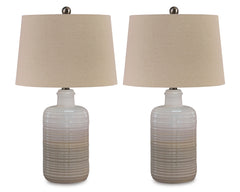 Taupe table lamp pair, full product view - 1