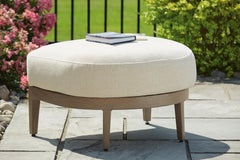 Dark Brown/White, outdoor ottoman in a patio setting - 2