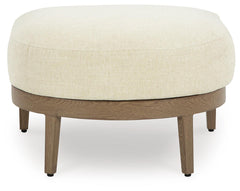 Dark Brown/White, complete outdoor ottoman front view - 3