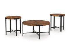 Brown three-piece table set, full product view - 1