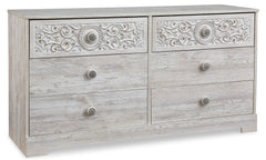 Whitewash / 52.72 in wide, complete six-drawer dresser, angled view - 1