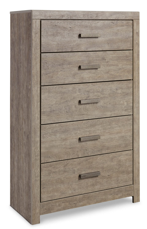 Vintage Gray Cherry-Grain Five-Drawer Chest