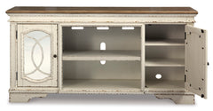 Chipped White TV stand with mirrored doors, product view 2 - 2