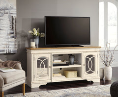 Chipped White TV stand with mirrored doors, product view 6 - 5