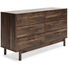 Mocha, complete six-drawer dresser, angled view - 1
