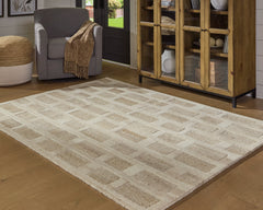 Tan/Brown/White 59" x 83.25", room view; furniture excluded - 6