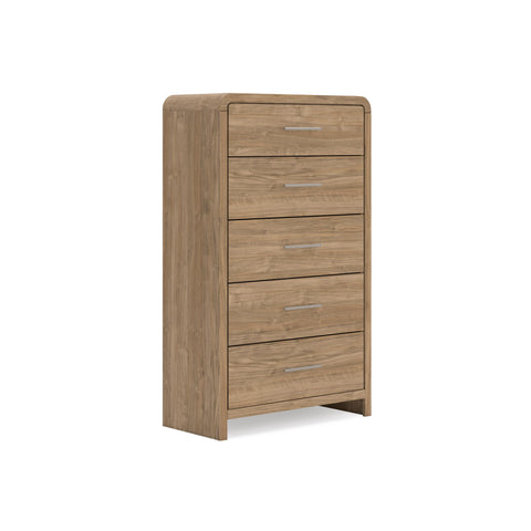 Warm Brown Five-Drawer Chest with Curved Edges