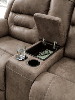 Fossil, loveseat console storage detail - 7
