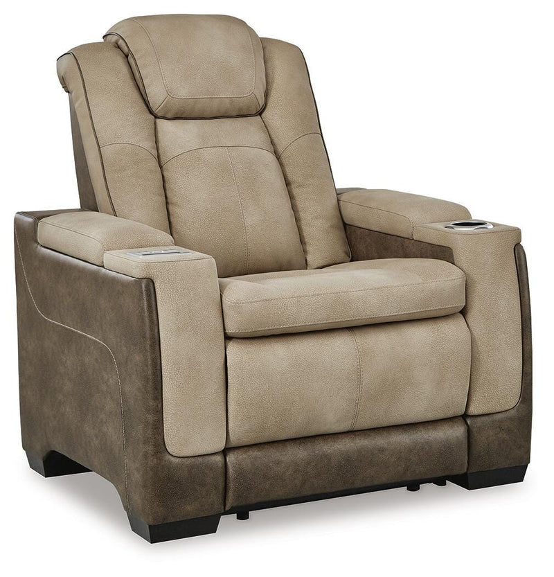 Two-Tone Faux Leather Power Recliner with Wireless Charging in Sand or Slate