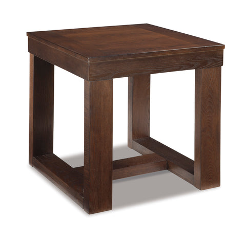Dark Brown Square End Table with Open Frame Base