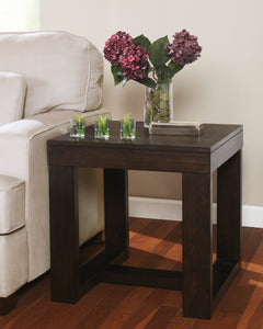 Dark Brown square end table with open frame base, product view 4 - 4