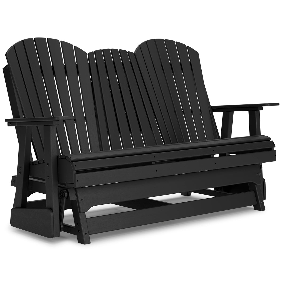 Black outdoor glider loveseat, full product view
