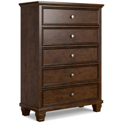 Brown, complete five-drawer chest, angled view - 1