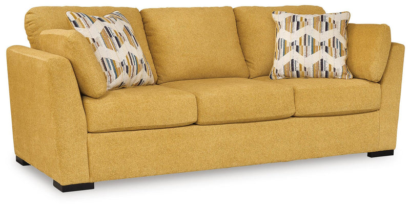 Velvet-Look Queen Sleeper Sofa with Bolster Pillows in Sunflower