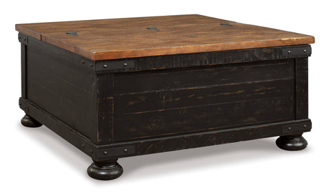 36-Inch Black and Brown Square Split Lift-Top Storage Coffee Table
