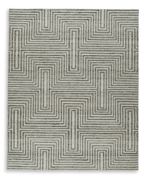 Ivory and Gray Stepped Geometric Wool Blend Woven Rug