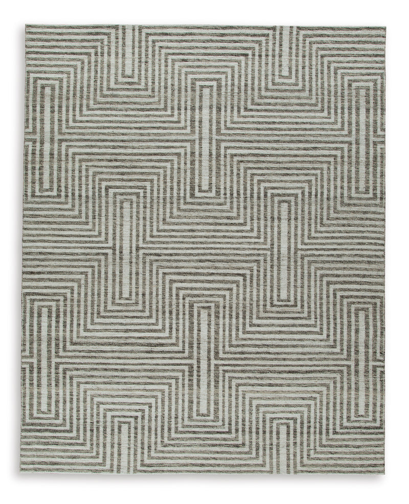 Ivory and Gray Stepped Geometric Wool Blend Woven Rug