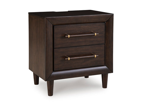 Merlot Two-Drawer Nightstand with Brass Accents and USB Charging