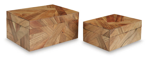 Antford Natural Wood Mosaic Decorative Boxes, Set of 2