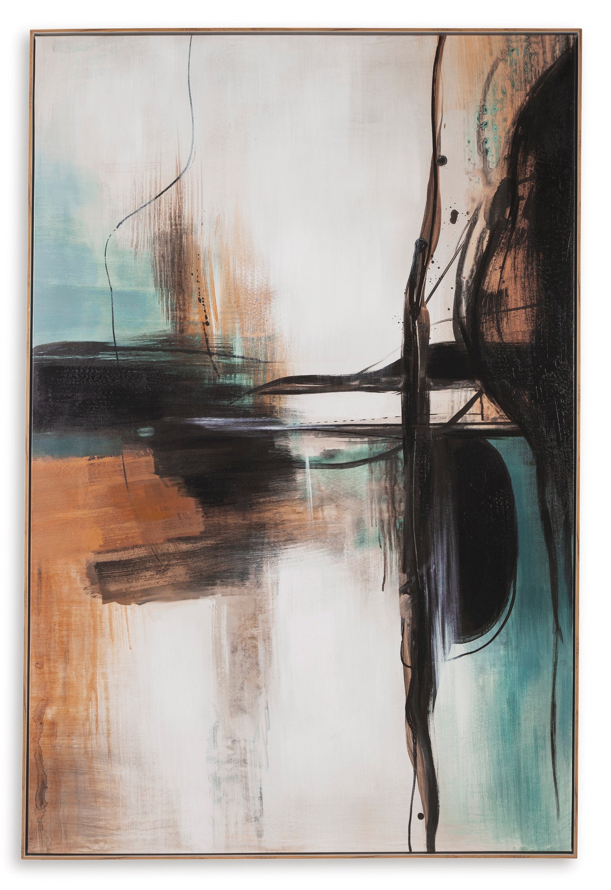 Teal/Orange/Black Brunonia wall art, full product view