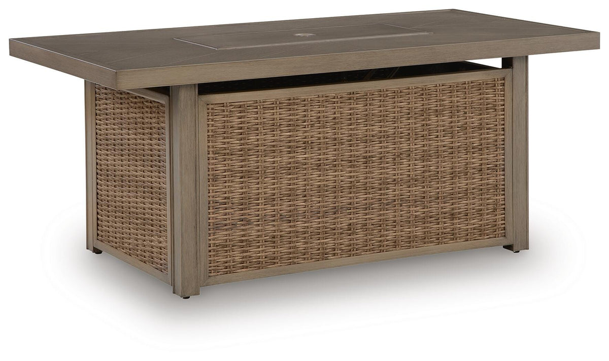 Beige, full fire pit table with burner cover