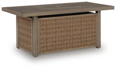 Beige, full fire pit table with burner cover - 1