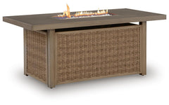 Beige, full fire pit table with flame - 3