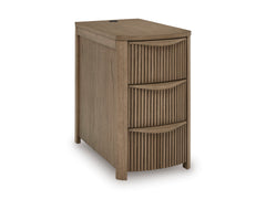 Light Brown Reeded Three Drawer Charging End Table, full product view - 13