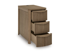 Light Brown Reeded Three Drawer Charging End Table, product view 2 - 14