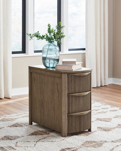Light Brown Reeded Three Drawer Charging End Table, product view 5 - 17