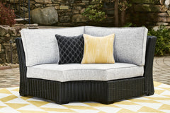 Black/Light Gray, curved corner seat in outdoor setting - 3